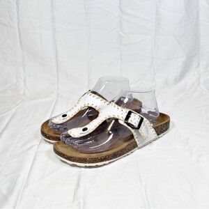 Bio Gold Womens White Leather Cork Sandals~9~Italy